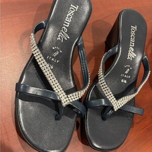 Toscanella Navy Heels with Rhinestone Accent